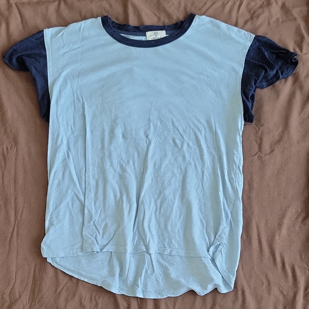 T.La Light Blue and Navy Short Sleeve Tee